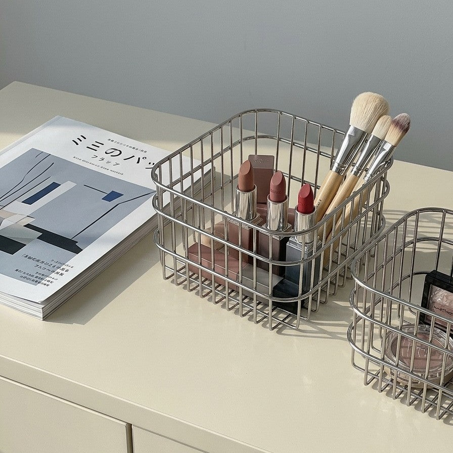 Metal Wire Storage Basket for Desk, Pantry & Household Organization