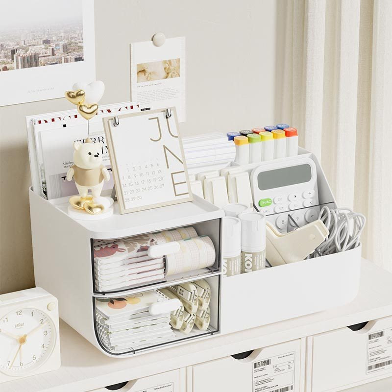 Multi-Compartment Desktop Organizer with Drawers for Pens, Stationery & Office Supplies