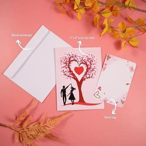 3D Pop-Up Anniversary Card - Romantic Love Tree & Hearts Designđź’Ś