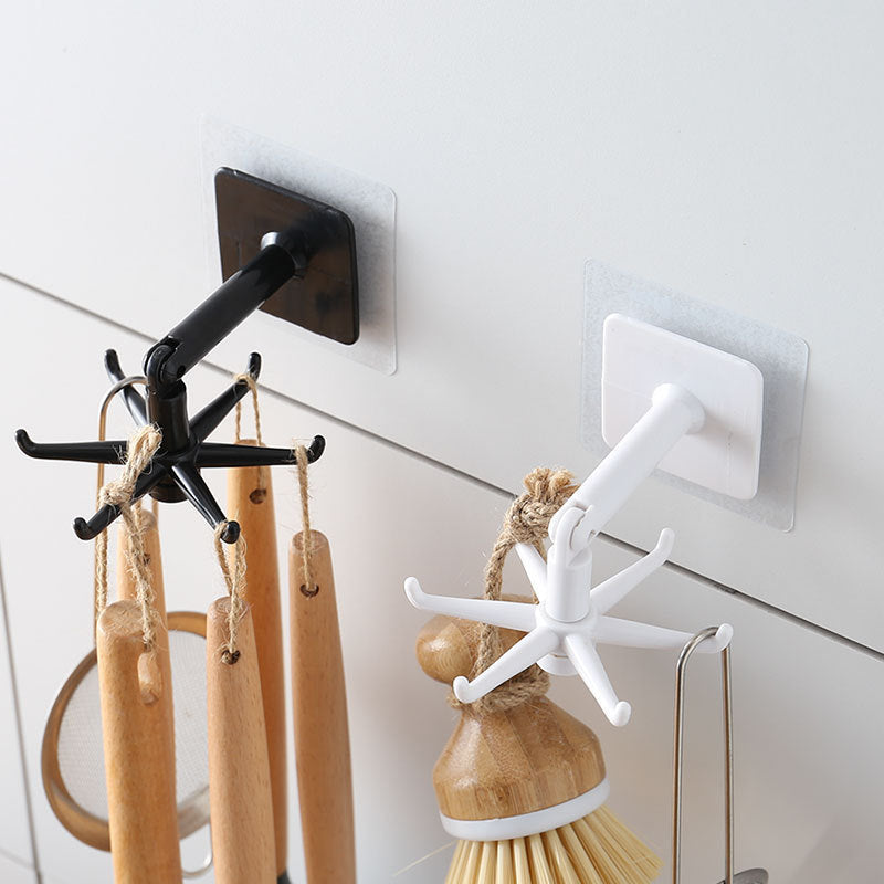 Wall-Mounted Rotating Multi-Hook Kitchen Utensil Organizer