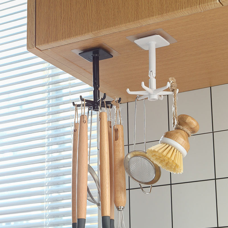 Wall-Mounted Rotating Multi-Hook Kitchen Utensil Organizer