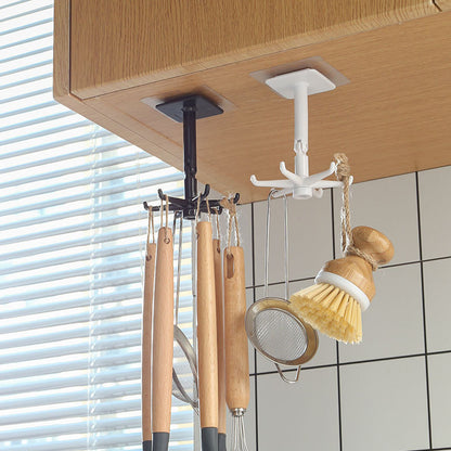 Wall-Mounted Rotating Multi-Hook Kitchen Utensil Organizer