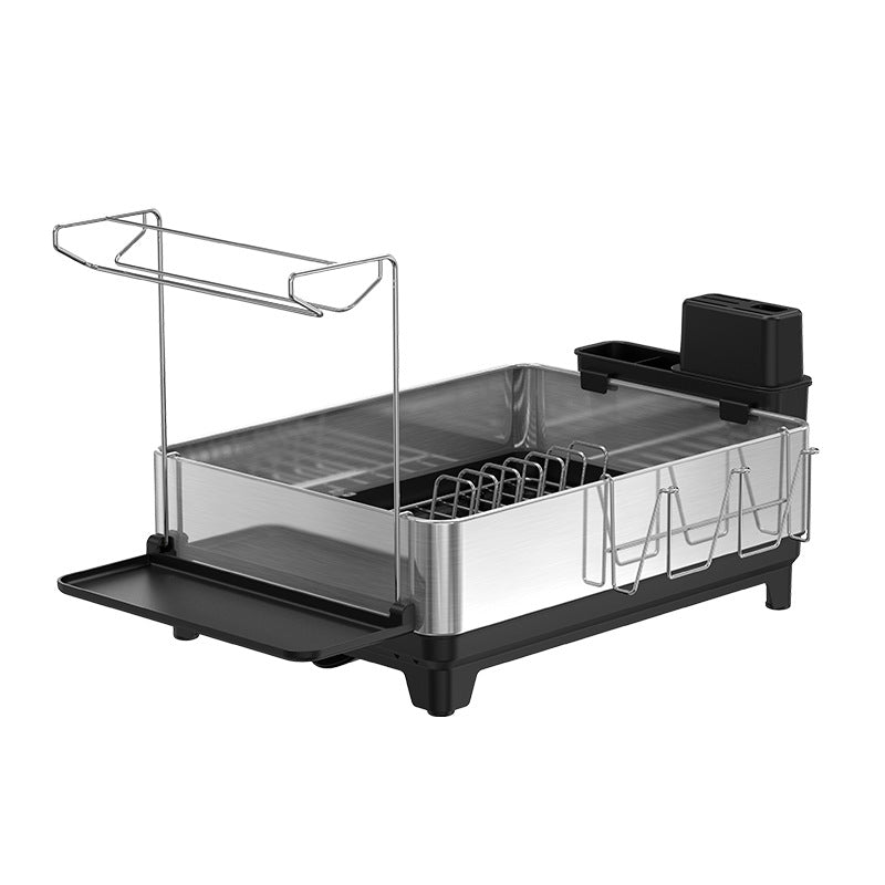 Large-Capacity Dish Drying Rack with Drainboard, Stemware Holder & Utensil Caddy