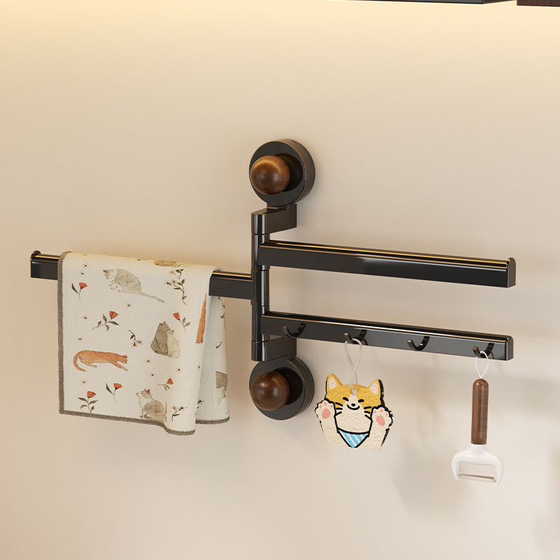 Wall-Mounted Swivel Kitchen Towel Rack with Hooks