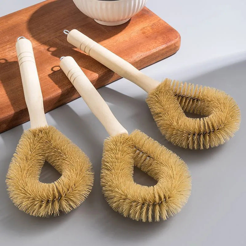 Long-Handle Natural-Fiber Style Dish & Pot Scrub Brush