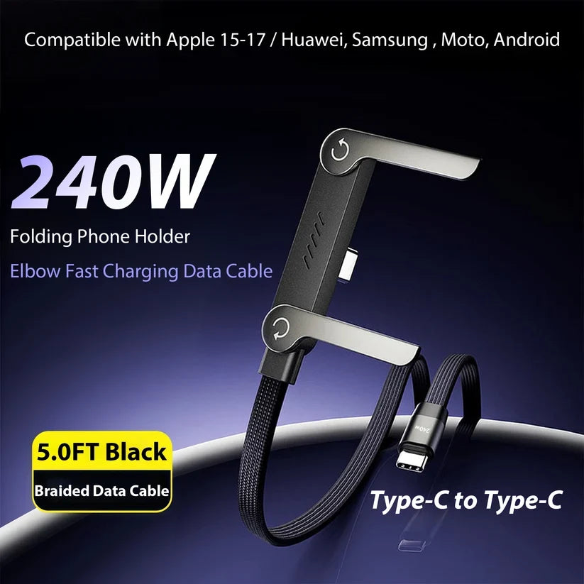 BUY 1 GET 1 FREE!⚡Official Authorized | MFi-Certified Cables🔥 2-in-1 Cable 240W Fast Charging with Phone Stand