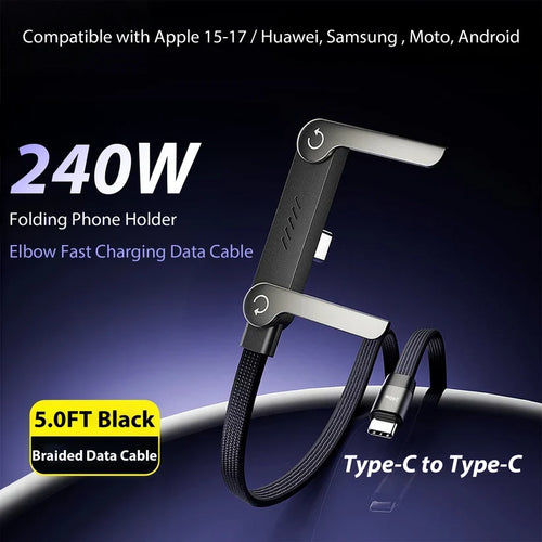 BUY 1 GET 1 FREE!⚡Official Authorized | MFi-Certified Cables🔥 2-in-1 Cable 240W Fast Charging with Phone Stand