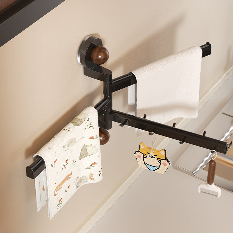 Wall-Mounted Swivel Kitchen Towel Rack with Hooks
