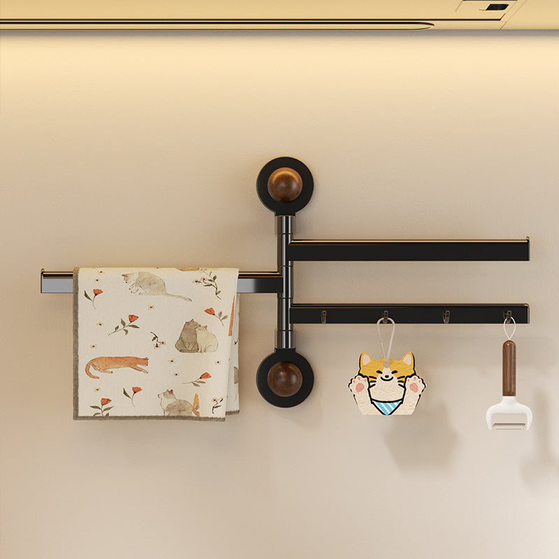 Wall-Mounted Swivel Kitchen Towel Rack with Hooks