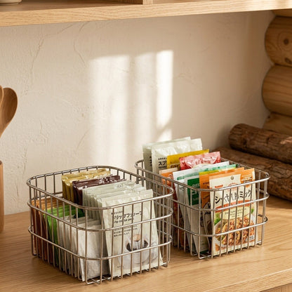 Metal Wire Storage Basket for Desk, Pantry & Household Organization