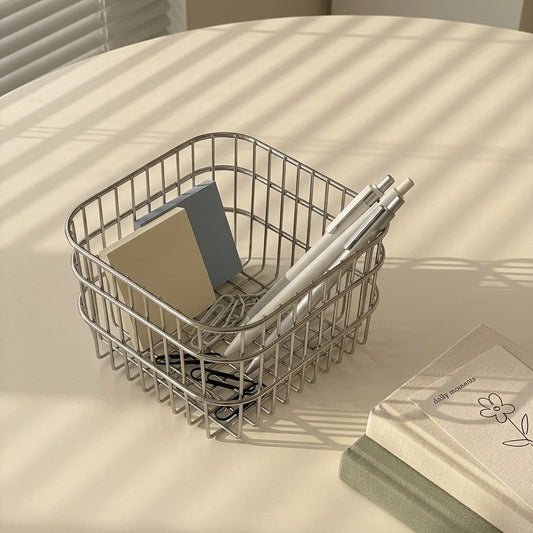 Metal Wire Storage Basket for Desk, Pantry & Household Organization