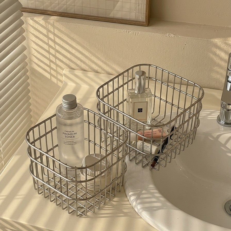 Metal Wire Storage Basket for Desk, Pantry & Household Organization