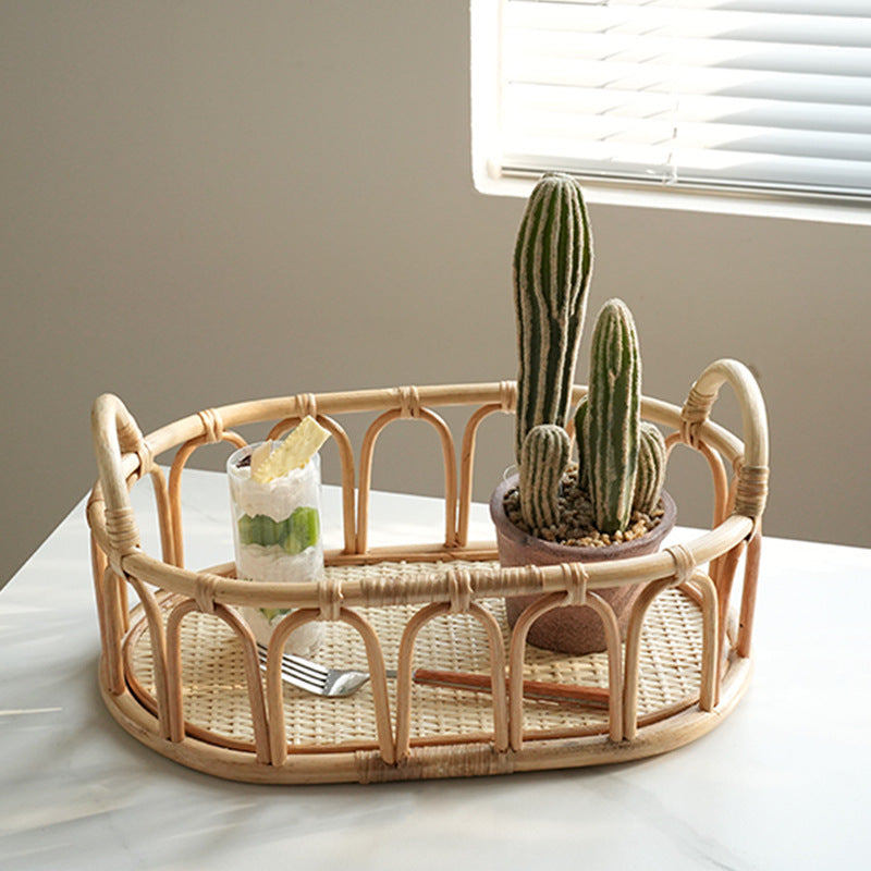 Woven Rattan-Style Storage Basket with Handles for Shelf & Countertop
