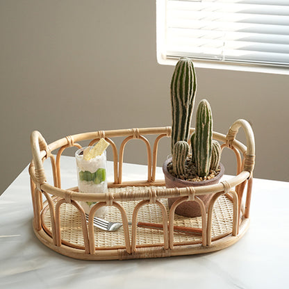 Woven Rattan-Style Storage Basket with Handles for Shelf & Countertop