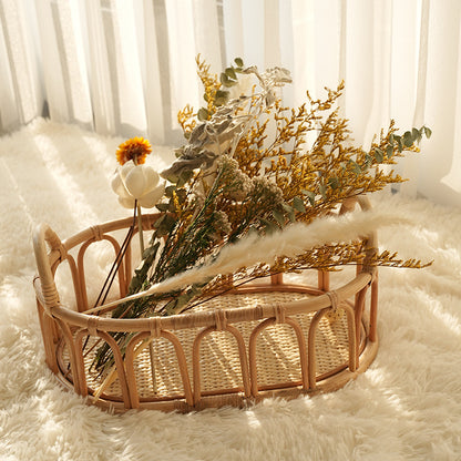 Woven Rattan-Style Storage Basket with Handles for Shelf & Countertop