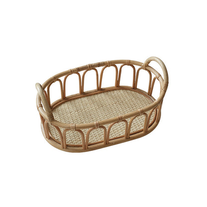Woven Rattan-Style Storage Basket with Handles for Shelf & Countertop
