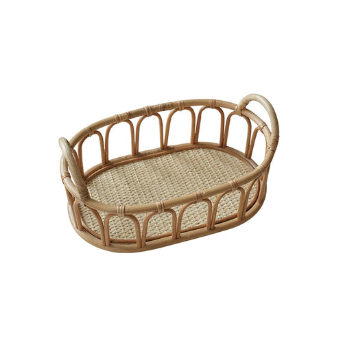 Woven Rattan-Style Storage Basket with Handles for Shelf & Countertop