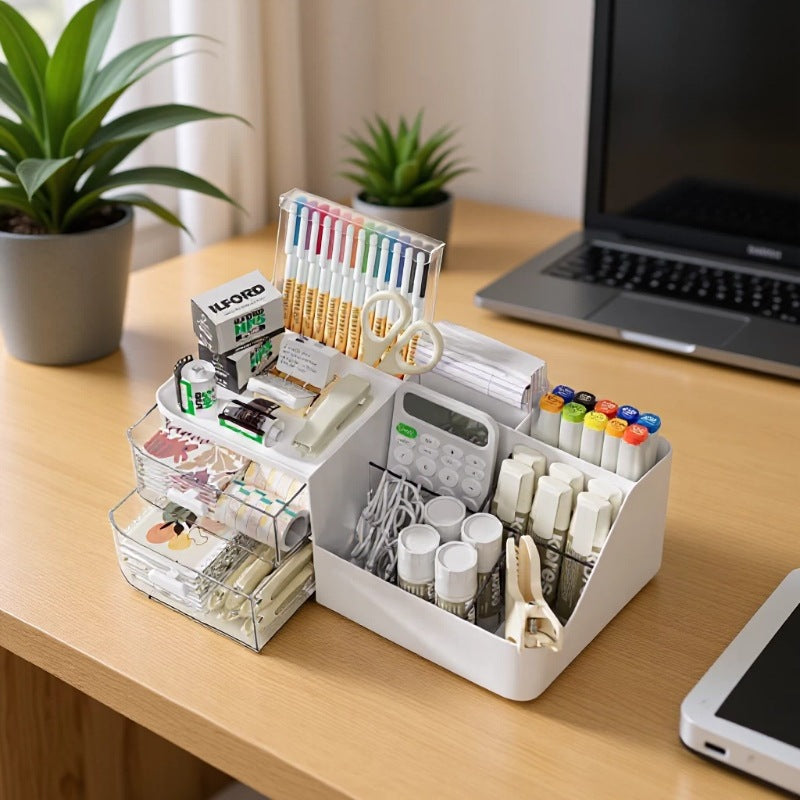 Multi-Compartment Desktop Organizer with Drawers for Pens, Stationery & Office Supplies