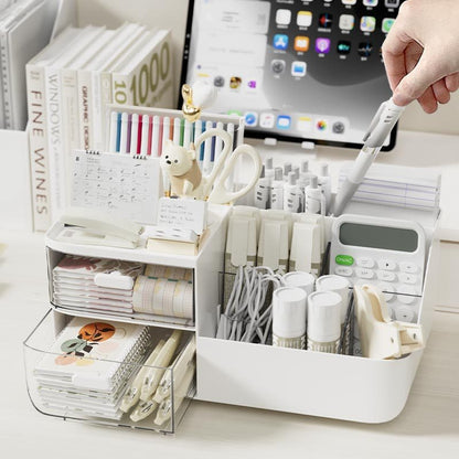 Multi-Compartment Desktop Organizer with Drawers for Pens, Stationery & Office Supplies