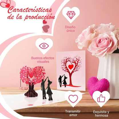 3D Pop-Up Anniversary Card - Romantic Love Tree & Hearts Design💌