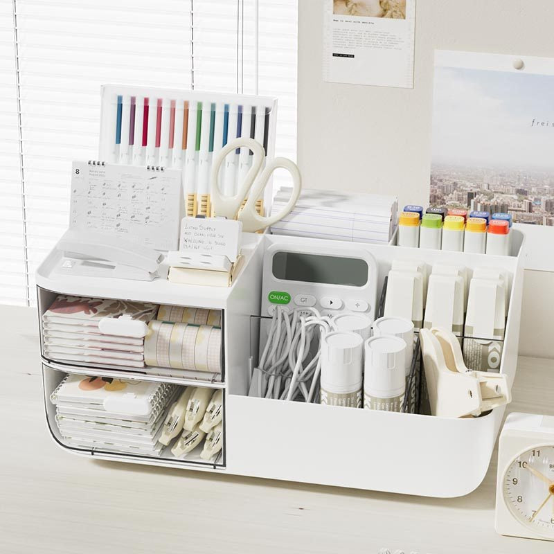 Multi-Compartment Desktop Organizer with Drawers for Pens, Stationery & Office Supplies